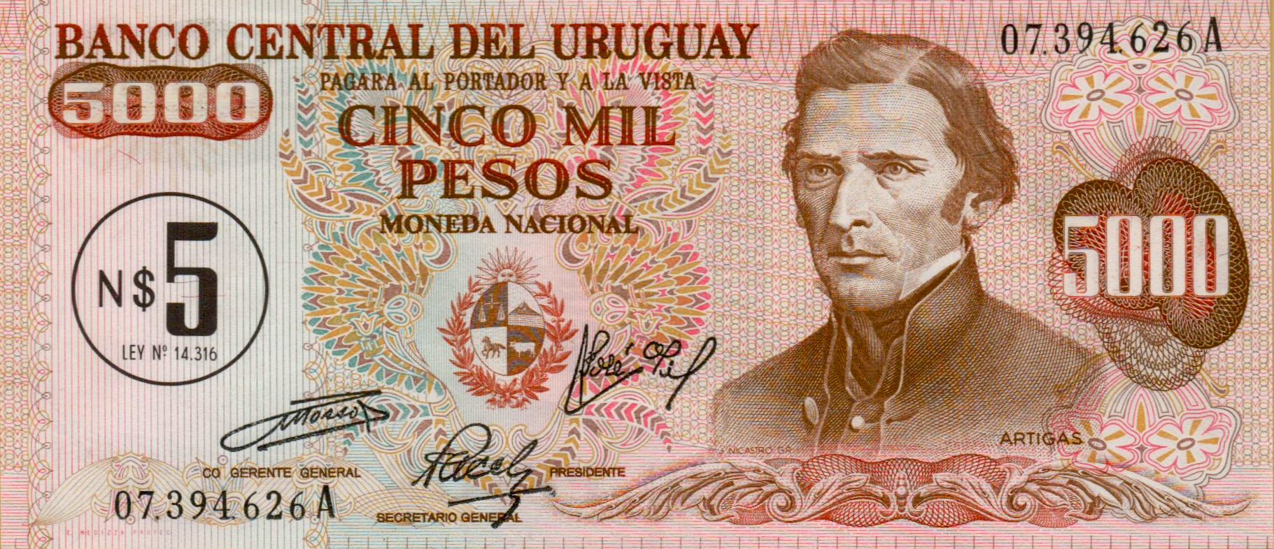 Uruguay 5 1975 UNC P-57